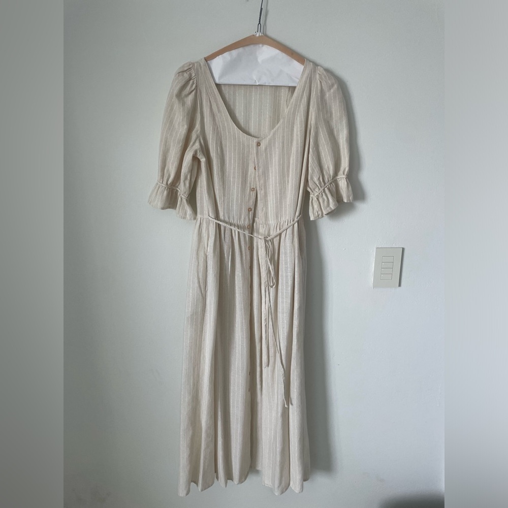 Christy Dawn Linen Ivory Pin Stripe Dress